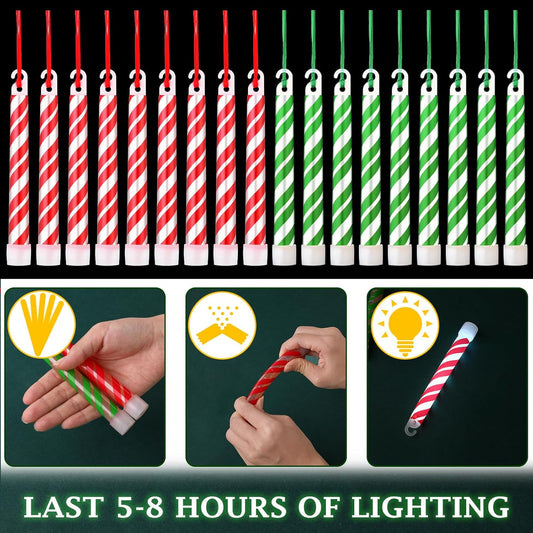 Meooeck 72 Pcs Christmas Glow Sticks Candy Cane Bulk Red Green Stripe Glow Stick Light up Christmas Necklace Gifts Party Favor Supplies