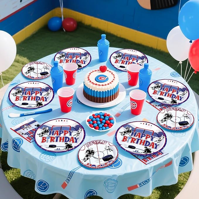 Grencian 200Pcs Hockey Party Supplies Ice Hockey Birthday Party Set Including Plates and Napkins Disposable for Boys Kids Birthday Hockey Fans Sports Games Themed Par-ty Decoration Serves 50