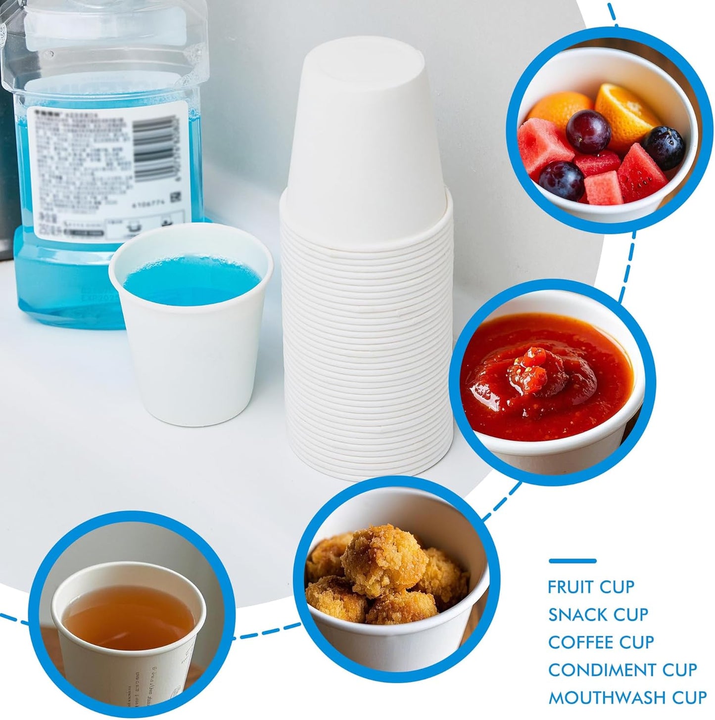 RACETOP 100 Pack 3 oz Paper Cups for Bathroom, Disposable Mouthwash Cups, Small Paper Cups, for Parties, Picnics, Travel