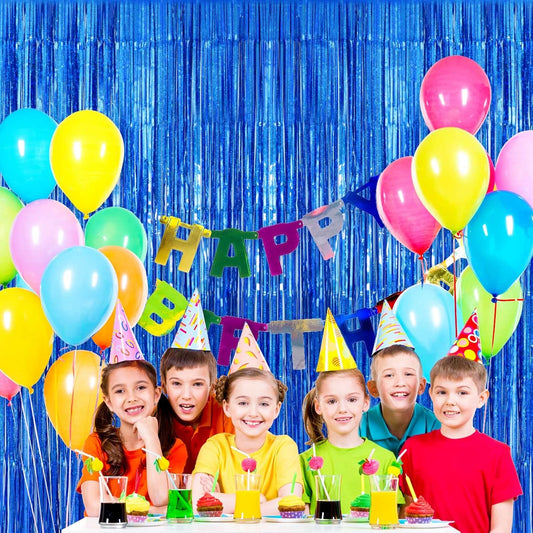 Blue Tinsel Foil Fringe Curtain Backdrop, 3.3 x 8.2 ft Metallic Glitter Curtain Streamers, 2 Pack Royal Blue Photoboth for Birthday Ocean Sea Party Decorations