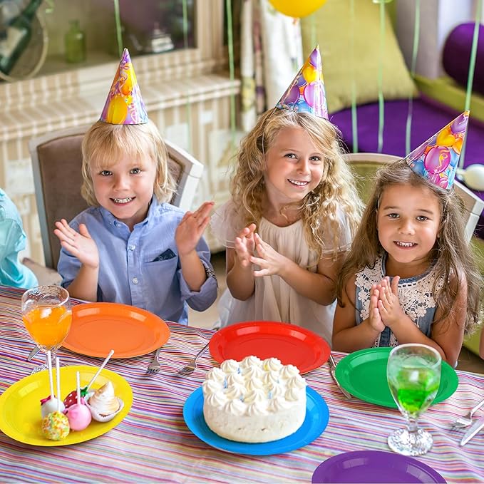 Kochorie 150 Pieces Rainbow Disposable Paper Plates 9 Inch Heavy Duty Dinner Plates, Solid Color, Table Decorations Party Supplies for Birthdays, Weddings, Daily Use