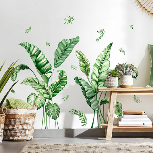 Tropical Palm Leaves Wall Decals, Large Green Plants Wall Stickers Vinyl Peel and Stick Wall Decal Self Adhesive Wall Art Sticker for Aisle Bedroom Office Sofa Backdrop Home Decor