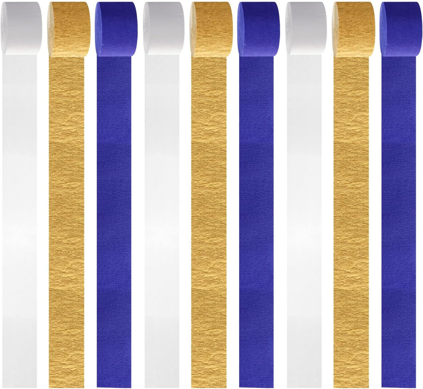 Navy-Blue White-Gold Crepe Paper Streamers - 9 Rolls Royal Blue Graduation 2025 Men Boy Birthday Party Decorations Streamer Wedding Bridal Shower Paper Garland Fathers Day Decor Panduola