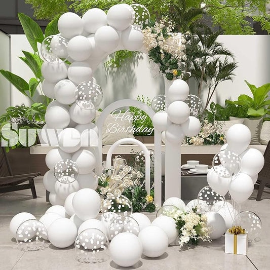 SUWEN White Balloons and Confetti Balloons Set 47PCS Latex Helium White Balloon for Birthday Anniversary Party Decorations