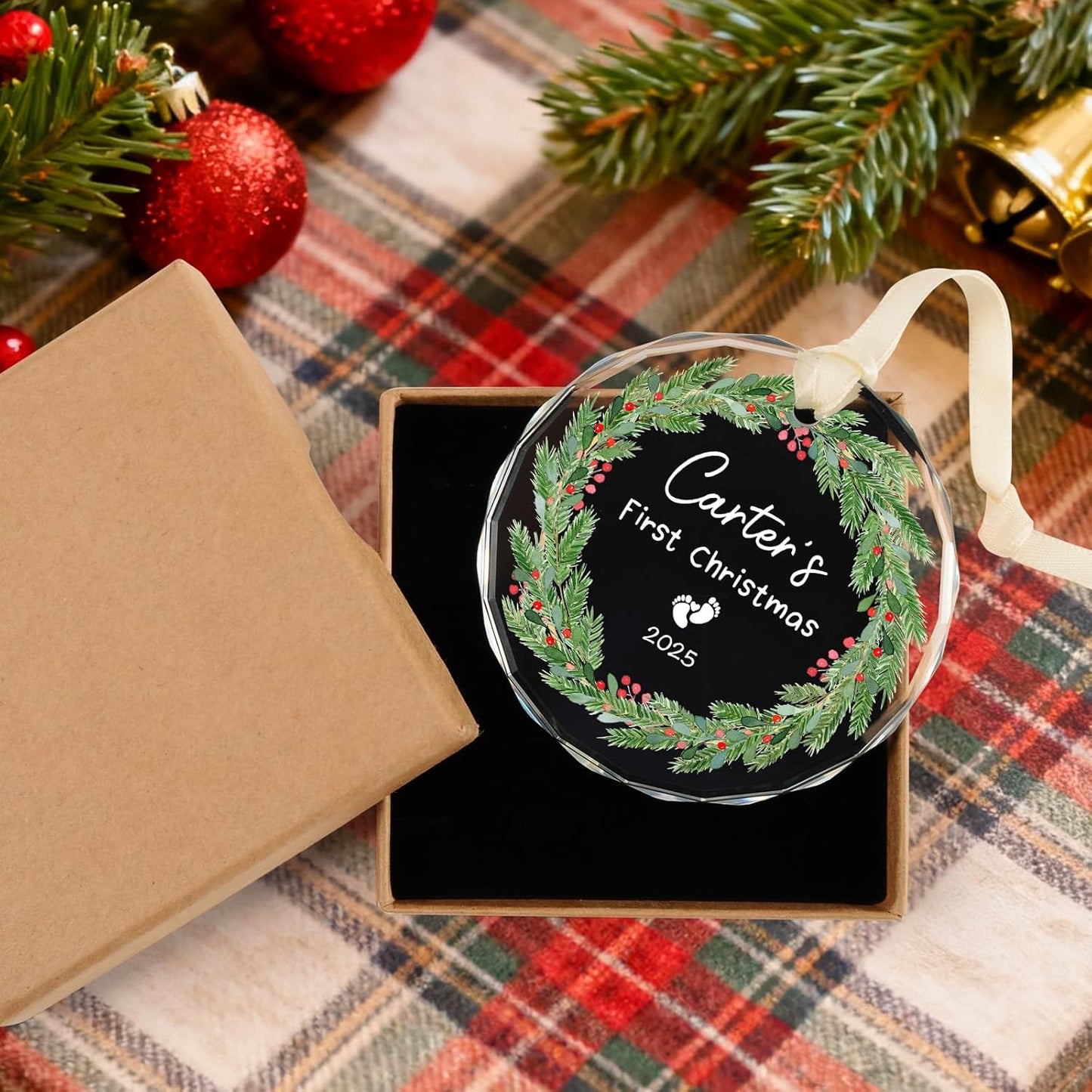 Custom Baby First Christmas Ornament 2025 - Personalized My First Christmas Ornaments for Baby Girl Boy Newborn Gifts Keepsake - Crystal Glass New Baby Ornaments