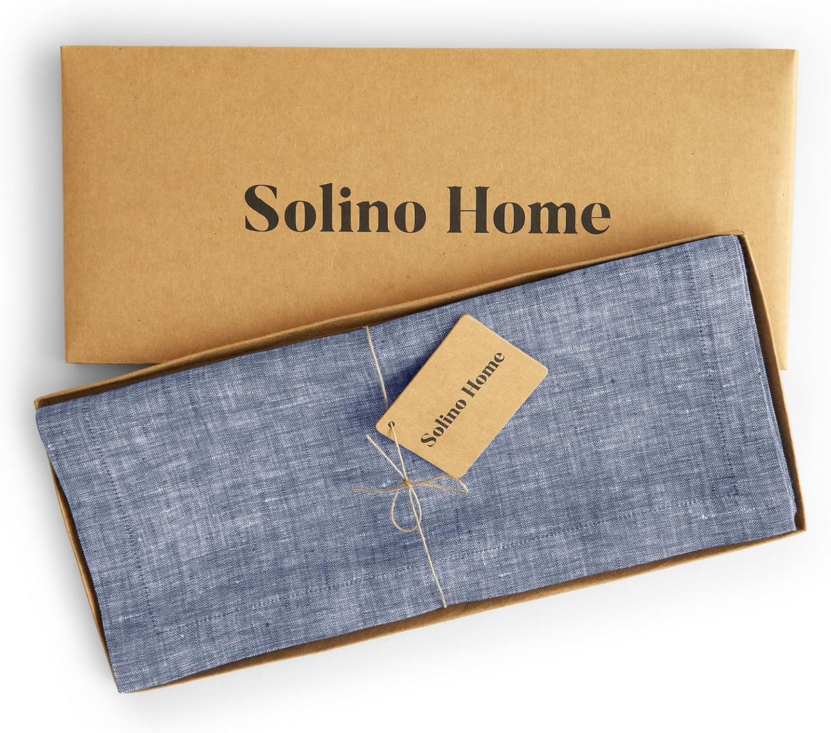Solino Home Linen Table Runner 144 Inches Long - Athena, 100% Pure Linen Chambray Indigo 14 x 144 Inch Table Runner for Dining, Christmas