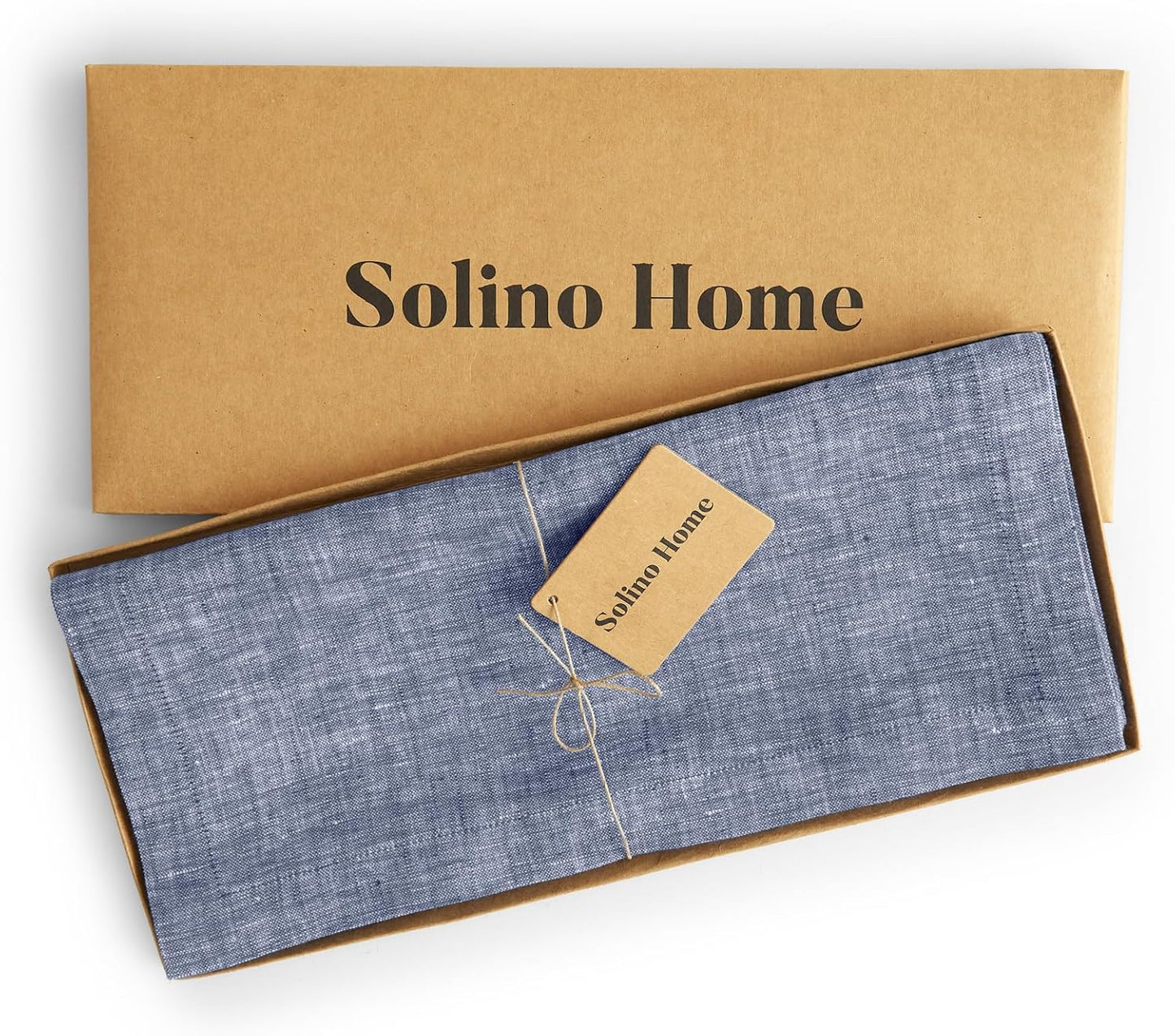 Solino Home Linen Chambray Indigo Table Runner 108 Inches Long - Athena, 100% Pure Linen 14 x 108 Inch Table Runner for Christmas