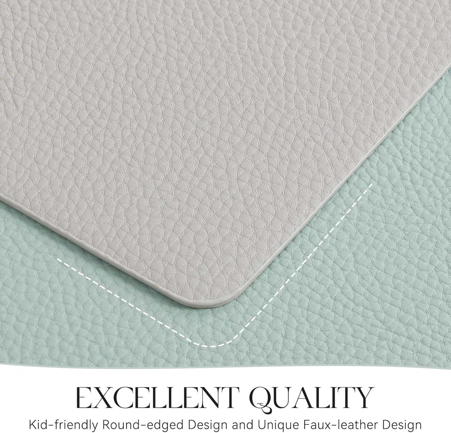 MOSAYT Vinyl Placemats Set of 6, Heat Resistant Place Mats 100% Waterproof Washable & Wipeable Faux Leather Reversible Table Mats for Kitchen Dining Party Outdoor, 12" x 17", Light Grey/Aqua