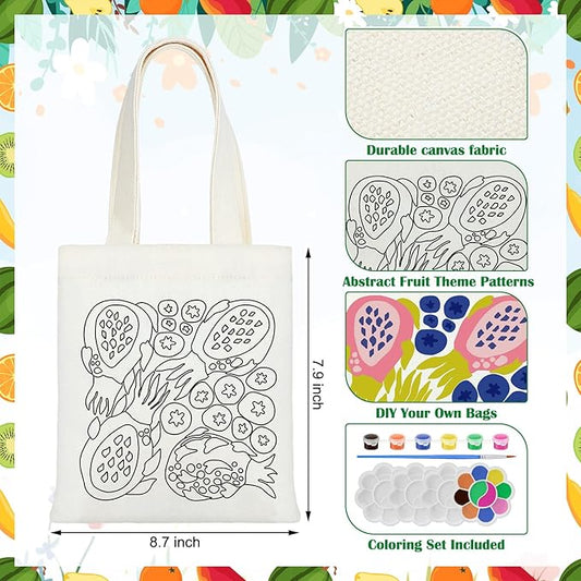 Aliceset 16 Pcs Color Your Own Bag Canvas Tote Bag for Painting 7.9'' x 8.6'' Mini Doodle DIY Craft Gift Reusable Cotton Bulk