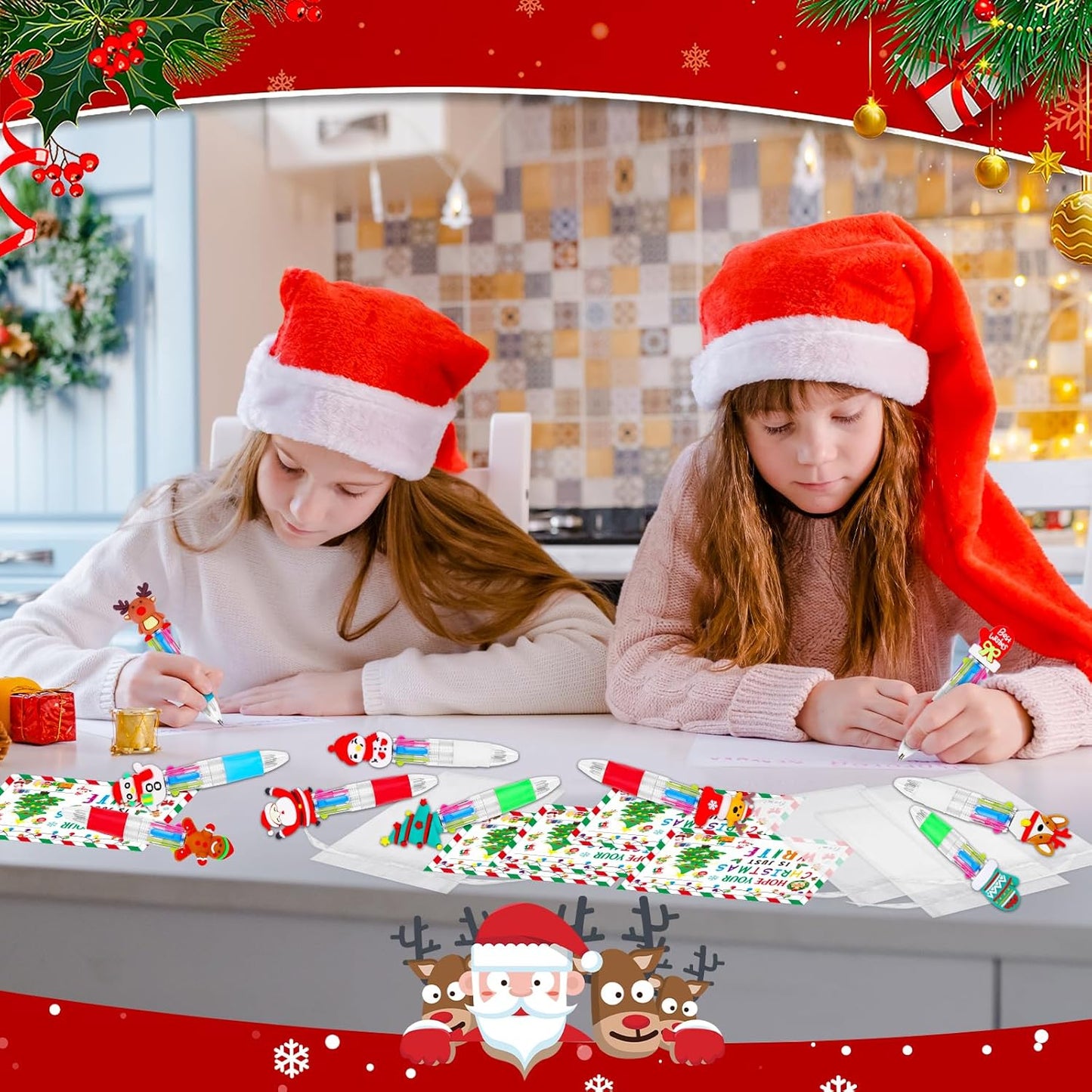30 Set Cute Multicolor Pens in One 4-in-1 Fun Pens Bulk with 30 Gift Cards for Kindergarten Party Christmas Student Gift Bulk Office School Exchange Gifts