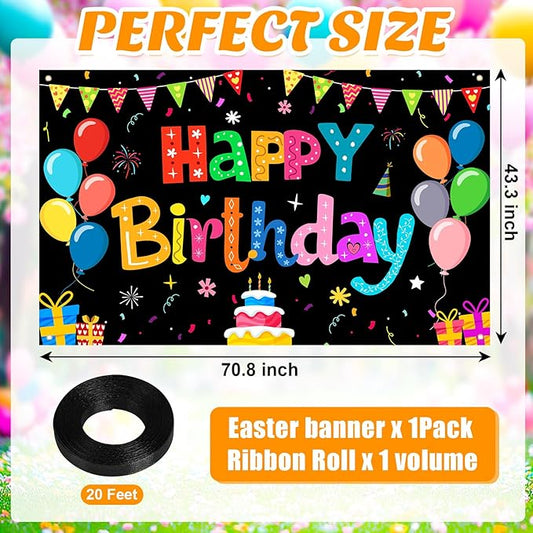 Happy Birthday Banner Backdrop Decorations Flag Outdoor 71x44 Inch,Colorful Rainbow Birthday Bunting for Boys Girls Indoor Home Party Supplies,Yard Sign Photography Background