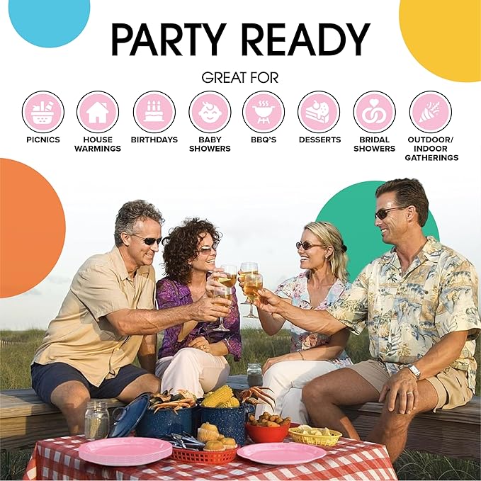 Exquisite Pink Paper Plates Disposable Heavy Duty 100 Pcs - 50-7" & 50-9" Pink Disposable Plates For Party Heavy Duty Paper Plate 350 GSM Birthday Party Supplies Plate Set