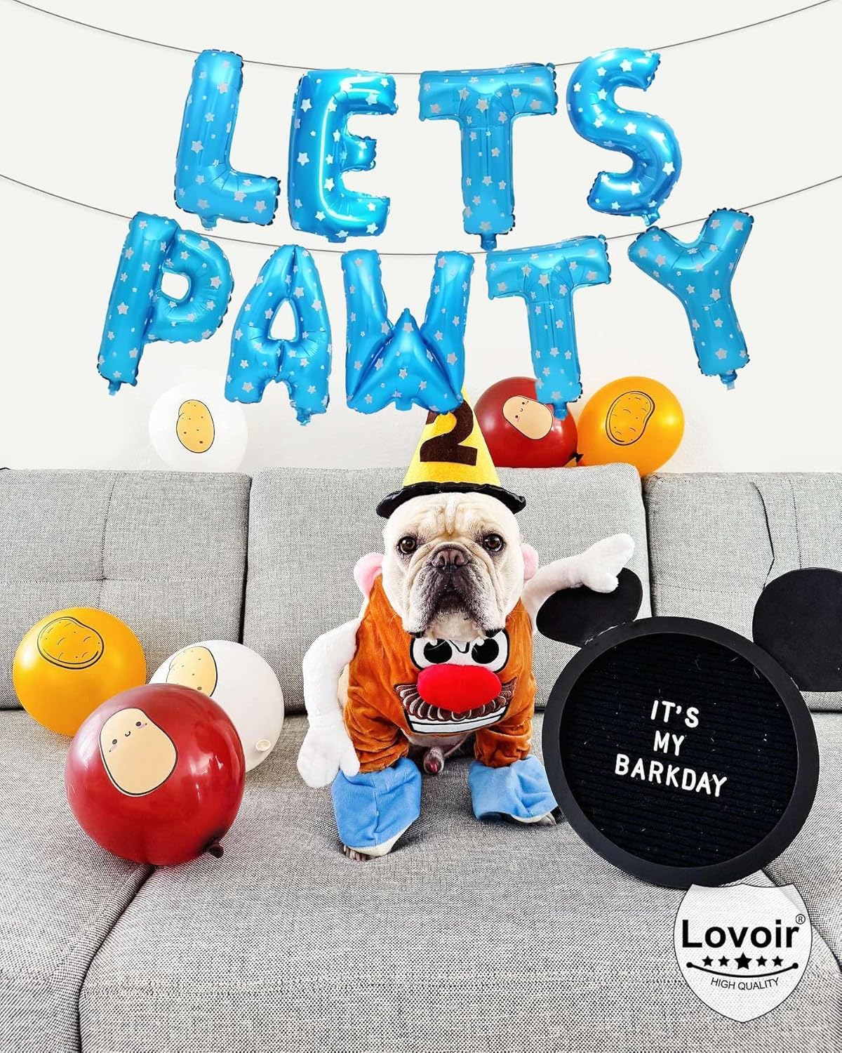 9 Pcs Lets Pawty Balloons Banner 16 Inch, Dog Cat Pet Birthday Letters Sign Lets Pawty Balloons Happy Birthday Banner for Pet Dog Cat Party Supplies Decorations (Star Blue)