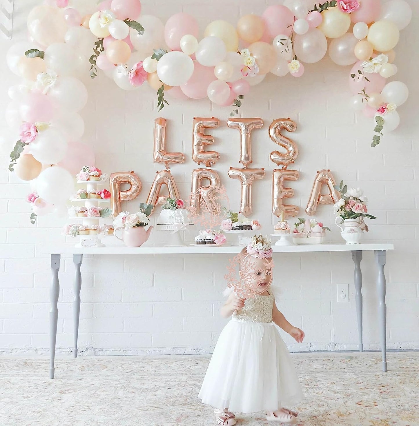 Welcome Baby Girl Cake Topper - Rose Gold Glitter Baby Shower Cake Decorations, Baby Girl Cake Topper, for Baby Shower/Birthday Party/Gender Reveal Party Photo Booth Props
