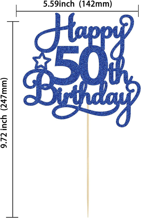 1 Pack Happy 50th Birthday Cake Topper Blue Glitter 50 & Fabulous Cheers to 50 Years Old 50th Birthday Cake Pick for Celebrating 50th Birthday Anniversary Party Cake Decorations Supplies