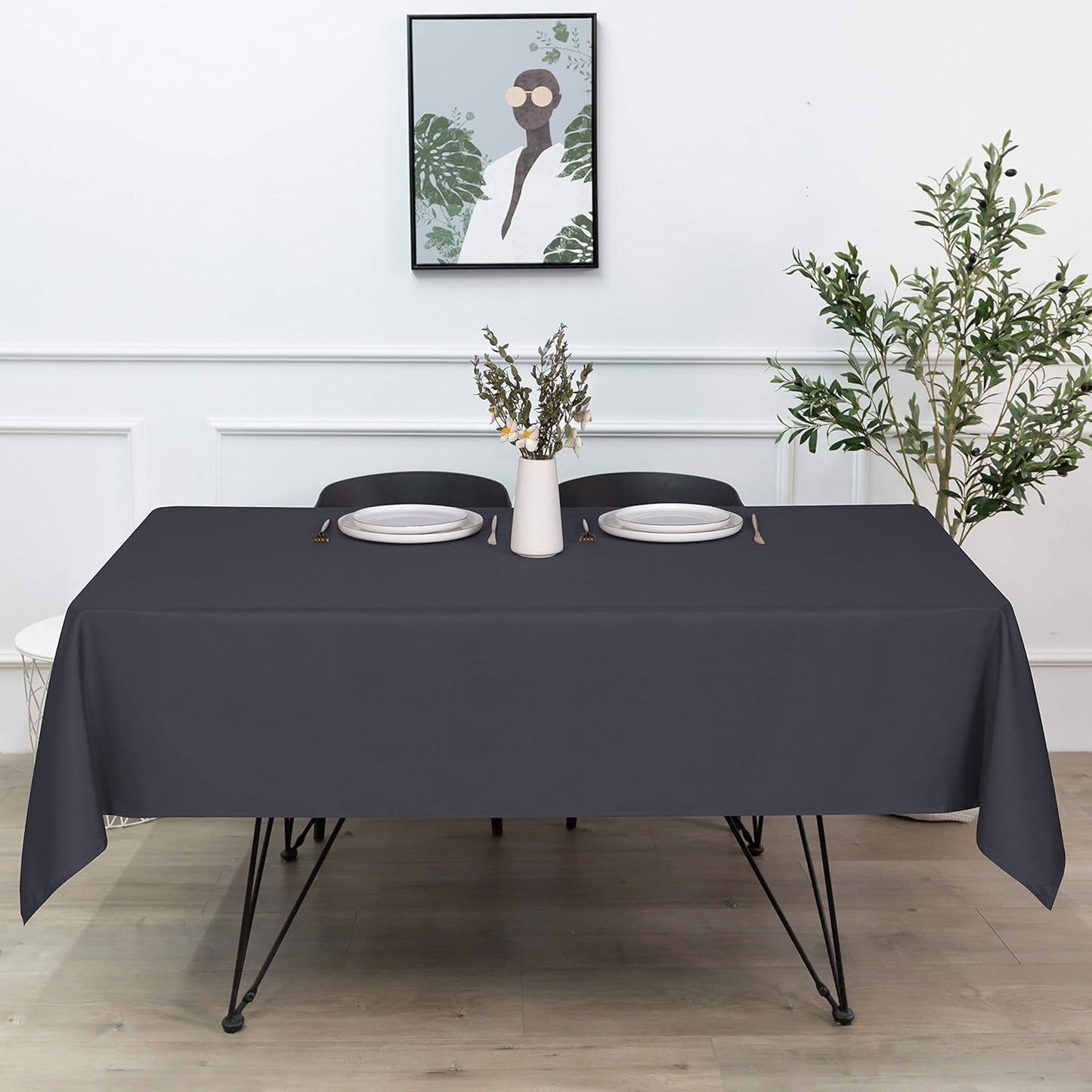 sancua Rectangle Tablecloth - 90 x 156 Inch - Water Resistant Spill Proof Washable Polyester Table Cloth, Decorative Fabric Table Cover for Dining Tables, Buffet Parties and Camping, Grey