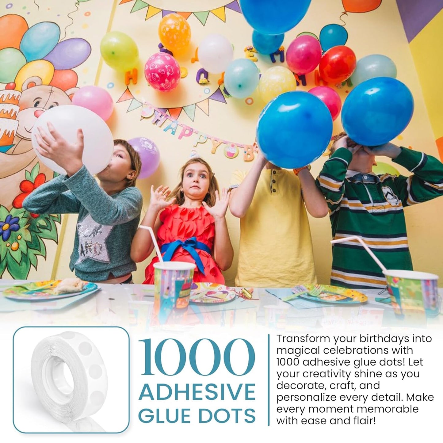 Balloon Sticky Dots Double Sided – 1000 PCS Balloon Tape for Arch, Balloon Stickers for Wall, Removable Adhesive Dots for Crafts, Party, and DIY Decorations