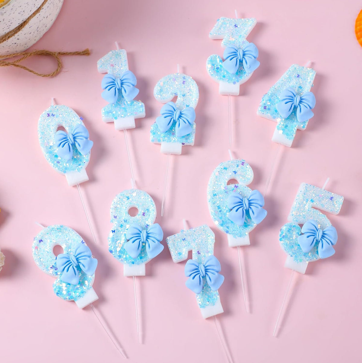 7 Birthday Candles Blue Bow Number 7 Cake Candles, 7th Cake Topper Decorations for Kids Pets Pastel Birthday Party Supplies (Number 7)