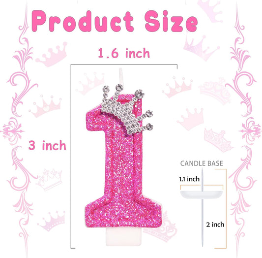 Birthday Candle for Cake, Crown Rose Number Cake Candles, 2.76 inch Number Happy Birthday Candle, Cake Topper Decoration for Birthday Party (Number 1)