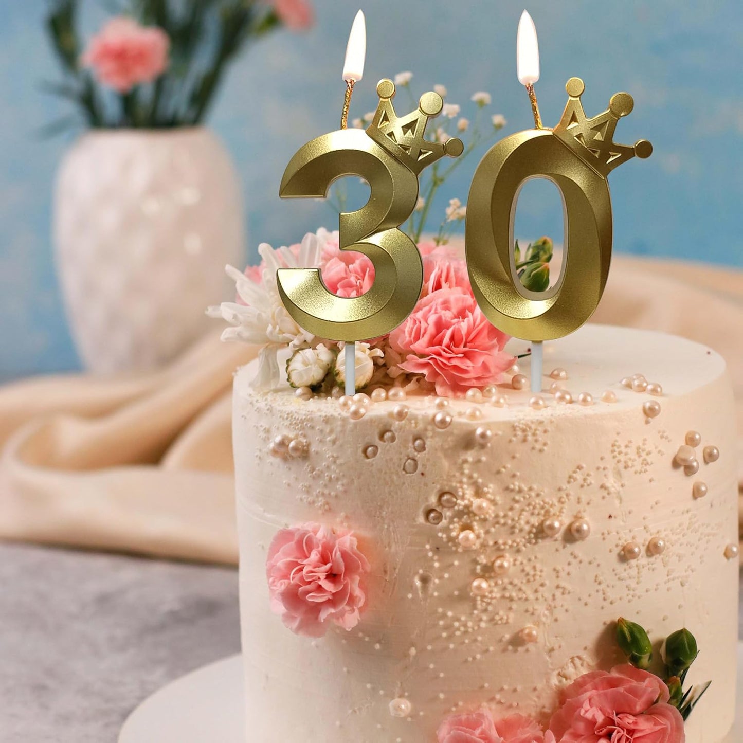 The Number 30 Gold Birthday Candles for Cake is Beautiful Number Candles for 30th Birthday Decorations for Man and Women (Gold-30, Crown)