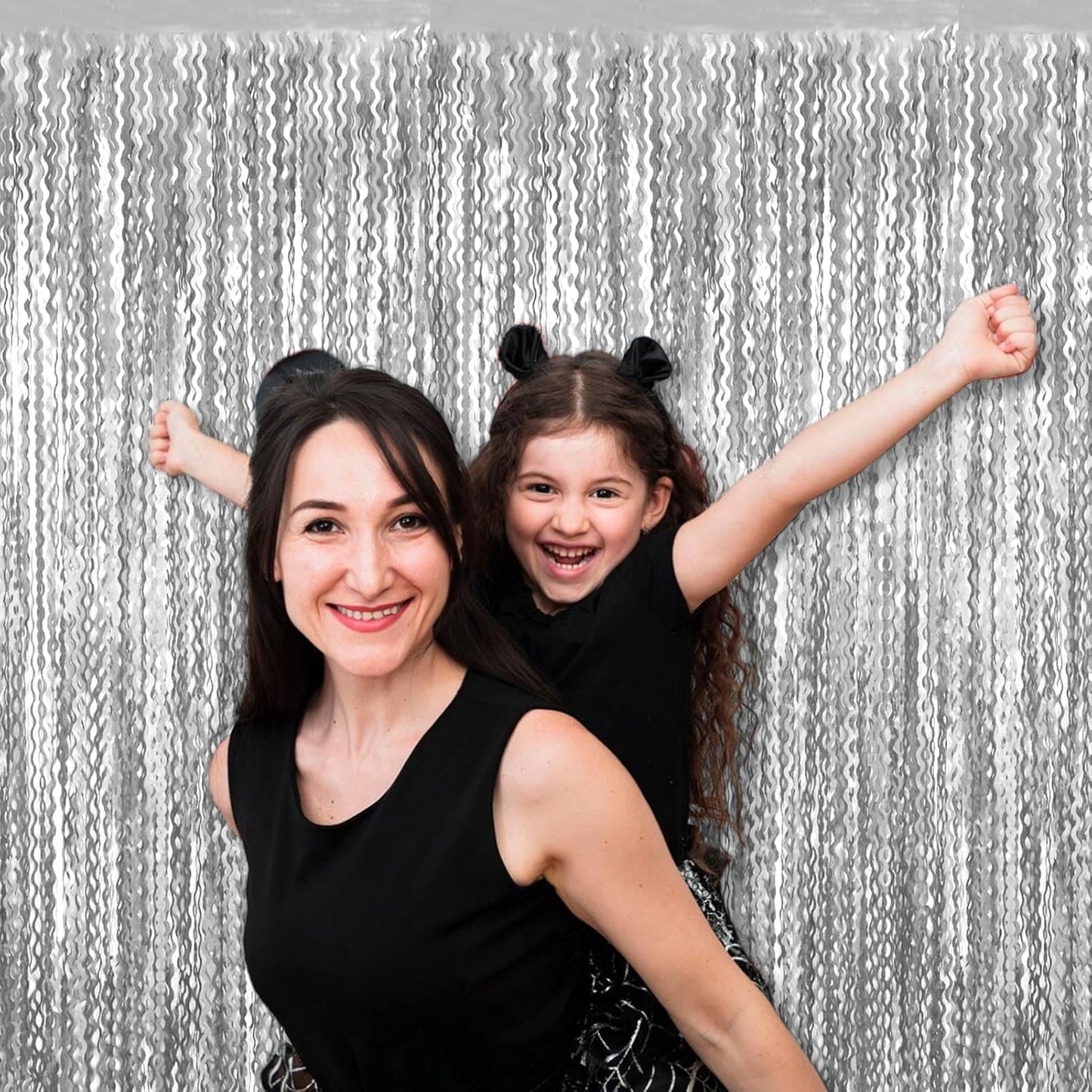 4 Pack Silver Fringe Curtain Backdrop 3.2Ft x 8.2Ft Metallic Tinsel Foil Fringe Streamers Background for Photo Booth Mother's Day, Easter, Carnival, Birthday, Wedding Party Decoration
