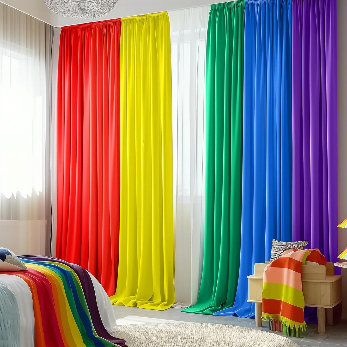 Rainbow Backdrop Curtain – 10x10ft Photography Background, Wrinkle-Free Polyester Fabric Colorful – Perfect Photo Backdrop for Birthday, Wedding, Baby Shower, Kids' Room Decoration