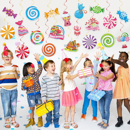 40Pcs Candy Hanging Swirls, Colorful Lollipop Hanging Swirls Ceiling Decor Candyland Party Decorations Candy Party Ceiling Streamers for Sweet Shop Baby Shower Birthday Party Decor