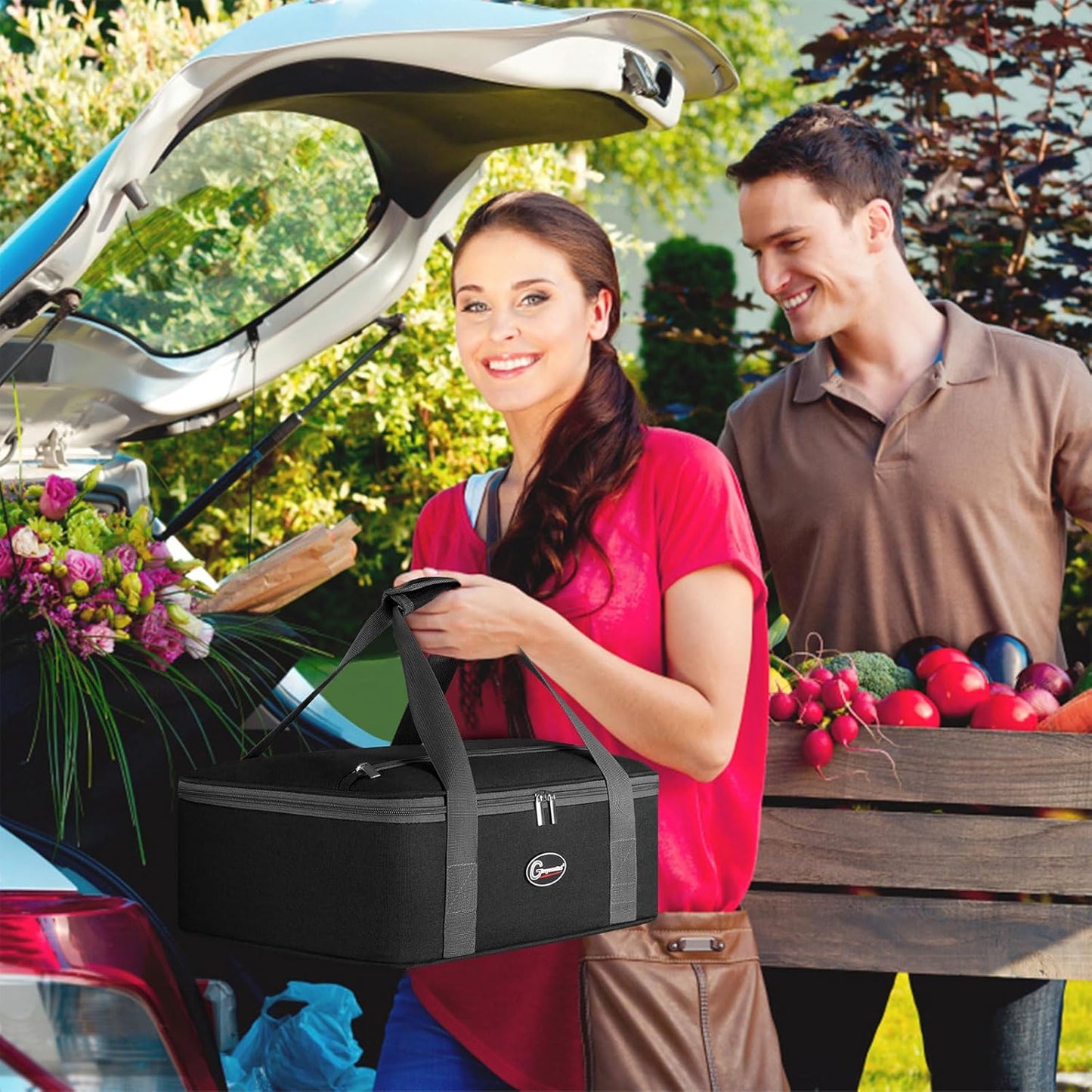 GhvyenntteS Insulated Casserole Carrier for Hot or Cold Food, Collapsible Insulated Food Carrier Lasagna Lugger Tote for Potluck Parties/Picnic/Travel, Fits 9"x13" Baking Dish, Black