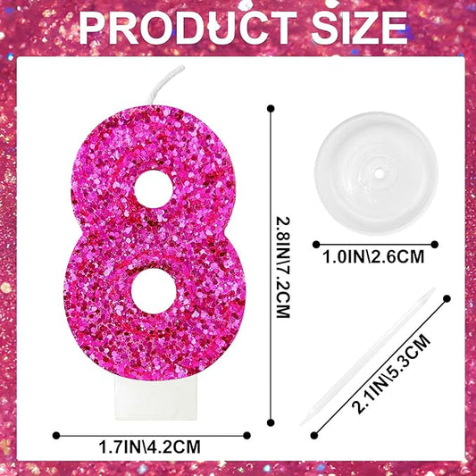 Zailo Birthday Number Candles, Glitter Number Candle Cake Decorations with Sequins, Cupcake Decorations for Girls, Women, Party Anniversary Celebrations (Number 8, Bright red)