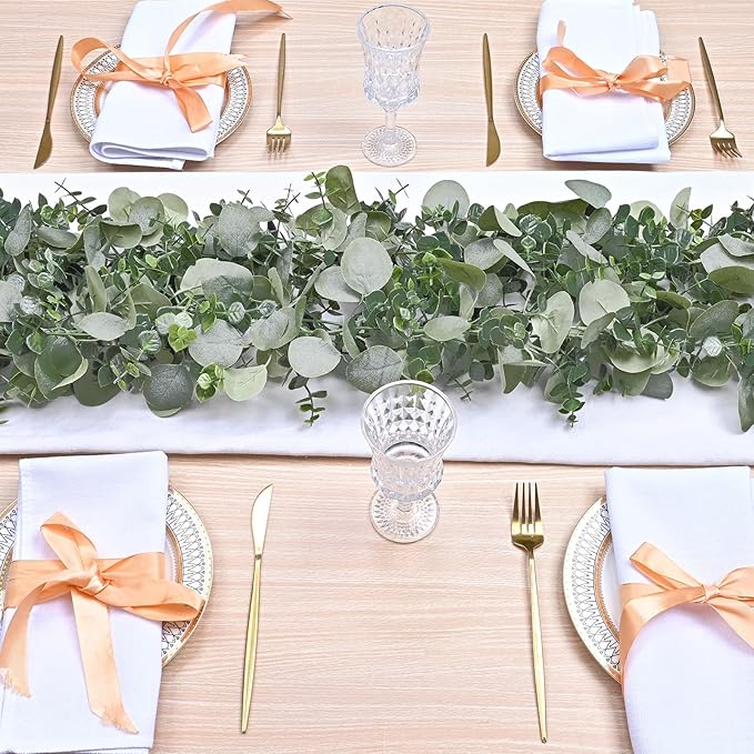 Dolicer 2 Packs 6FT Artificial Eucalyptus Garland, Faux Greenery Garland Hanging Fake Silver Dollar Eucalyptus Leaves Vines for Wedding Backdrop Arch Table Wall Party Home Decor