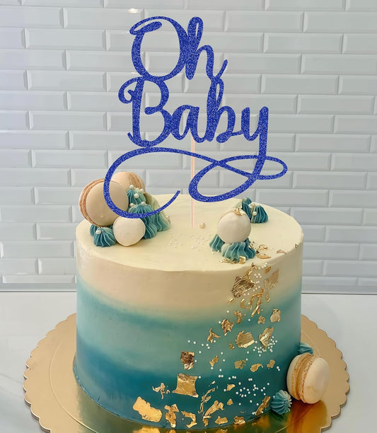 Oh Baby Cake Topper - Royal Blue Glitter Baby Birthday Party Cake Decoration Supplies, for Baby Shower/Gender Reveal Party Photo Booth Props