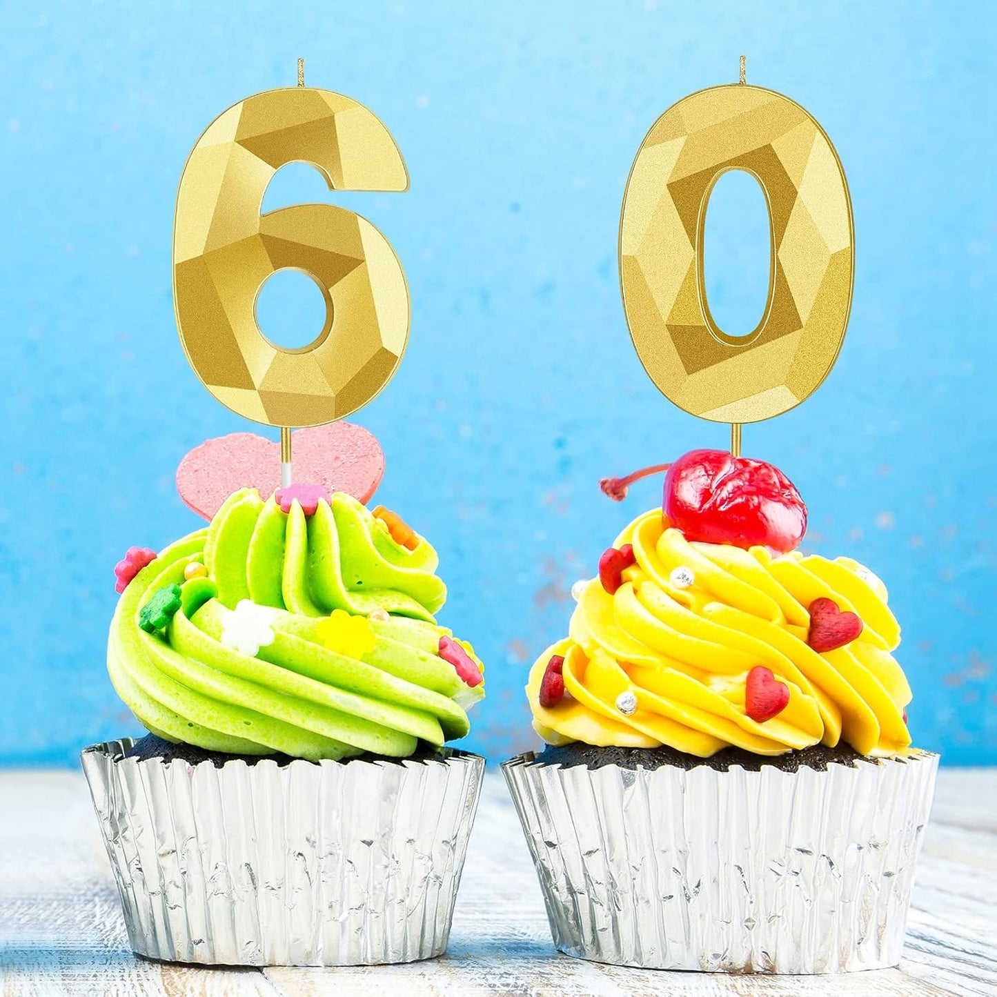 Nuanchu 60th Birthday Candles Cakes Number Candle Cake Topper Decoration 3D Diamond Shape Cake Candles for Birthday Wedding Anniversary Celebration Party Supplies(Gold)