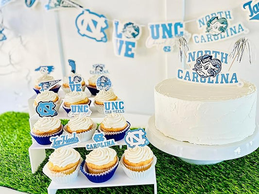 UNC Party Supplies for Football, Birthday Gift, Graduation Party Banner and Cake Toppers (42 Pieces) (North Carolina Tar Heels)