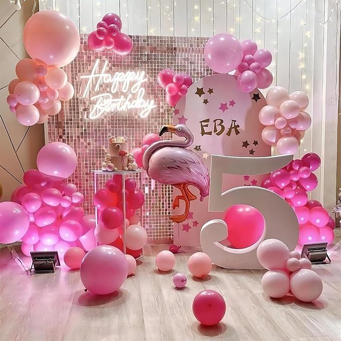 Hot Pink Balloons, 140pcs 18 12 10 5 Inch Different Sizes Pack Party Latex Balloons for Birthday Halloween Holiday Balloon Garland as Party Decorations