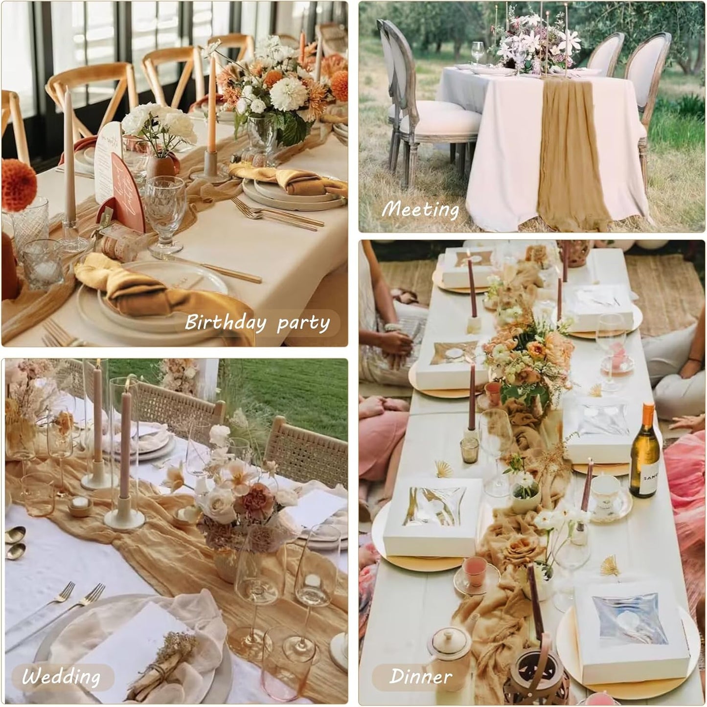12 Pack 10Ft Cheesecloth Table Runner 35x120 Inch Boho Gauze Table Runner Rustic Cheese Cloth Long Table Runner Romantic Table Runner for Wedding Bridal Shower Birthday Party Table Decor (Nude)