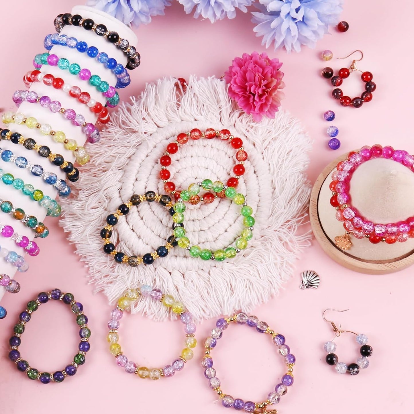 2600 PCS 6mm Crackle Glass Beads for Jewelry Making, 48 Colors Crystal Beads Bracelet Making Kit, Round Beads for Bracelets, Friendship Bracelet kit for DIY Crafts Gifts, 2 Box (Crackle Colors)