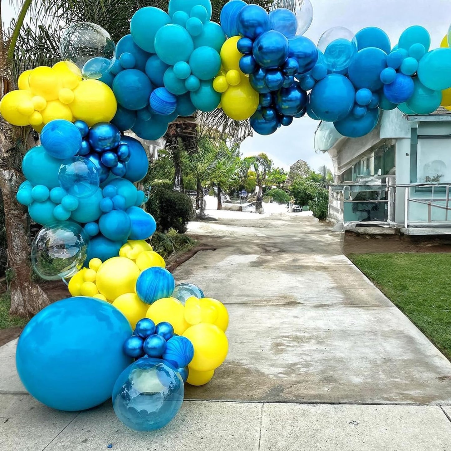 Yellow Blue Clear Balloons 12 Inch 60 Pcs Blue Cartoon Balloon Teal Blue and Yellow Party Latex Balloons Transparent for Kids Birthday Ocean Baby Shower Party Decorations
