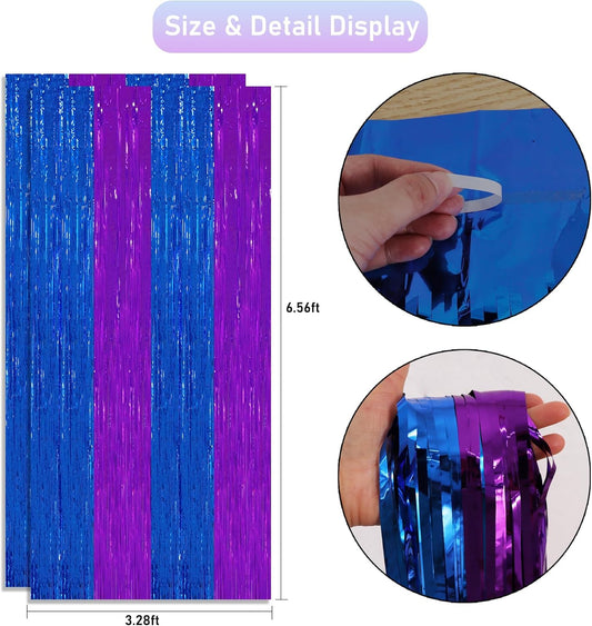 TONIFUL 2Pcs Blue Purple Door Streamers,Green Photo Booth Backdrop,Metallic Streamers Green Foil Fringe Curtains for Birthday,Christmas,New Year,St. Patrick's Day Party Streamers Decor