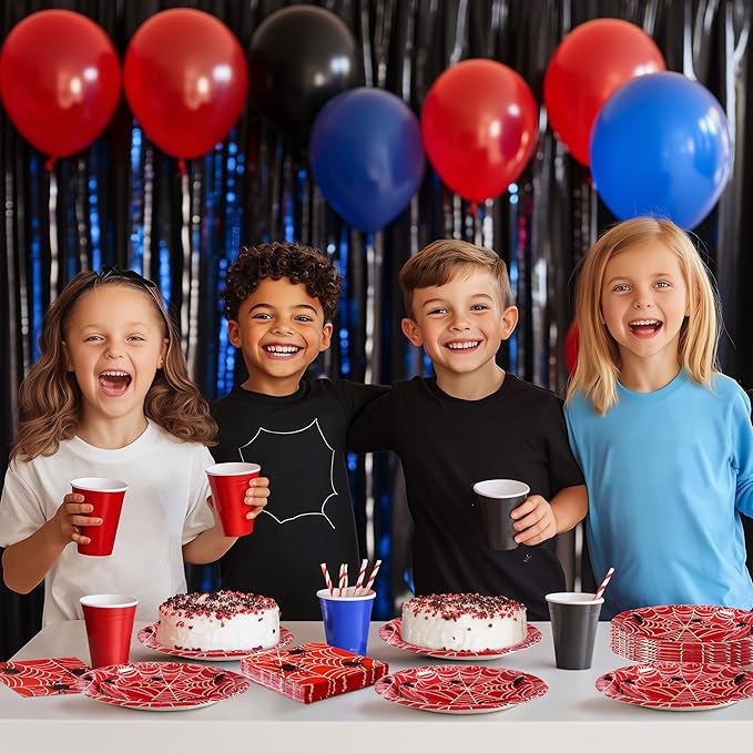 75pcs Spider Party Supplies, 25 Guest Disposable Red Paper Plates & Napkins, Tableware Decorations Favors, Including 9" & 7" Plates & Napkins for Halloween, Birthday, Parties, and Everyday Use
