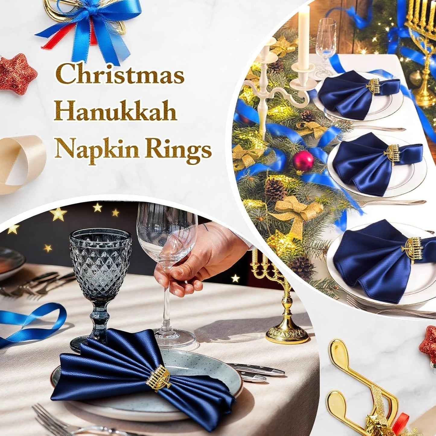 Hanukkah Menorah Napkin Rings Set of 12 for Chanukah Christmas Eve Thanksgiving New Year Family Dining,Candlestick Napkin Rings Holder for Jewish Themed Wedding Brithday Holiday Table Decor