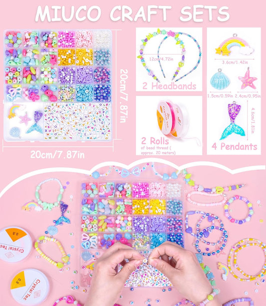 MiuCo Bracelet Making Kit for Girls - Cute Beads for Jewelry Making Kit with Charms - Arts and Crafts for Make Necklaces - Birthday Gifts for Kids Girls Ages 5 6 7 8 9 10 11 12 Macarons