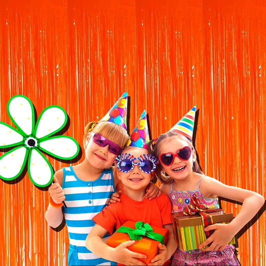 4 Pack Orange Foil Fringe Curtain Backdrop, 3.28Ft x 6.56Ft Metallic Tinsel Foil Fringe Streamers Curtains for Photo Booth, Wedding, Thanksgiving, Birthday, Christmas, Party