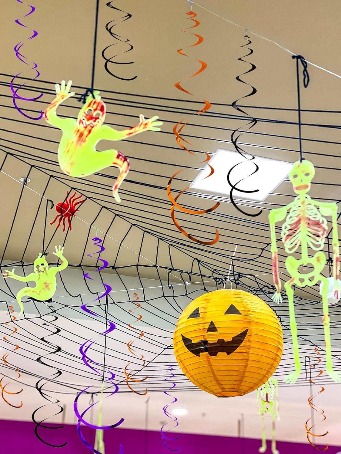 30Pc Halloween Party Party Swirl Decorations Foil Swirl Hanging Decoration Plastic Streamer for Ceiling 22 in (Black Purple and Orange)