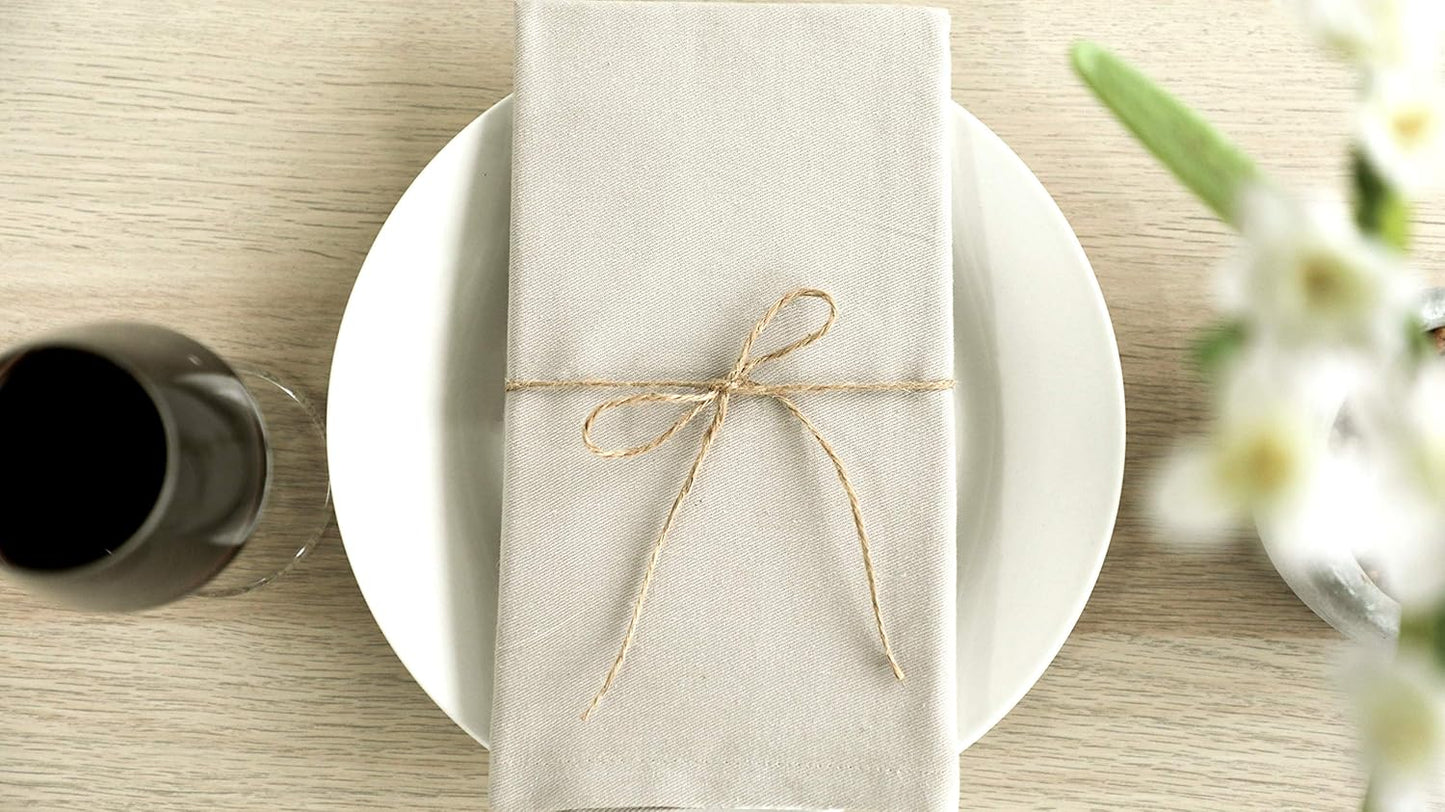 AMOUR INFINI Cotton Cloth Napkins Set of 12 - Soft Dinner Napkins with Hemmed Edges, Hotel Quality 18x18 Inch for Home Dining, Table Decor (Beige)