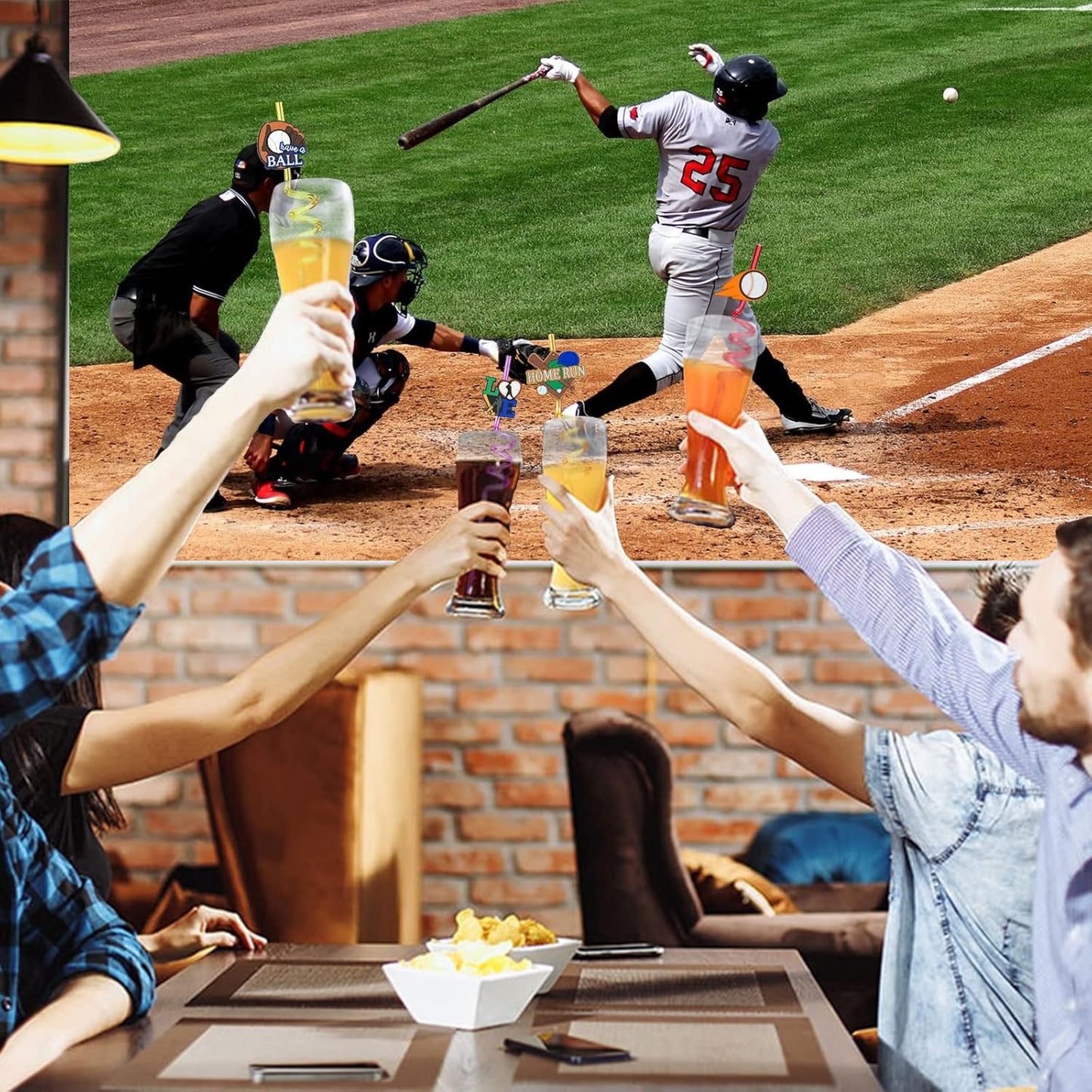 24pcs Baseball Party Themed twisty Reusable Plastic Straws for Sport Baseball Party Favor Gift Bags,Daily Drinking Straws,Birthday Parties,Class Reunions,With 2 Cleaning Brushes.(8color)