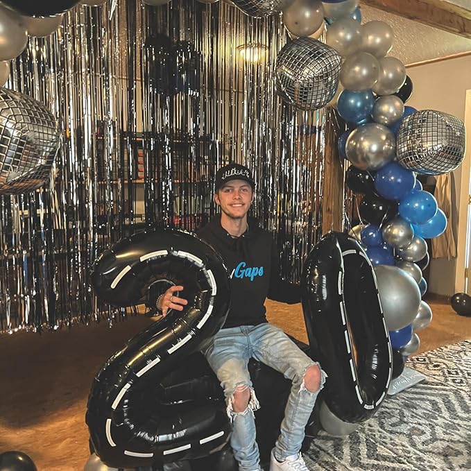 Race Car 4 Balloon, Number Balloons 40 Inch, 4th Black Party Decorations, Racecar Birthday Decorations Four Large Numbers for Party Decor, Number 4 Balloon