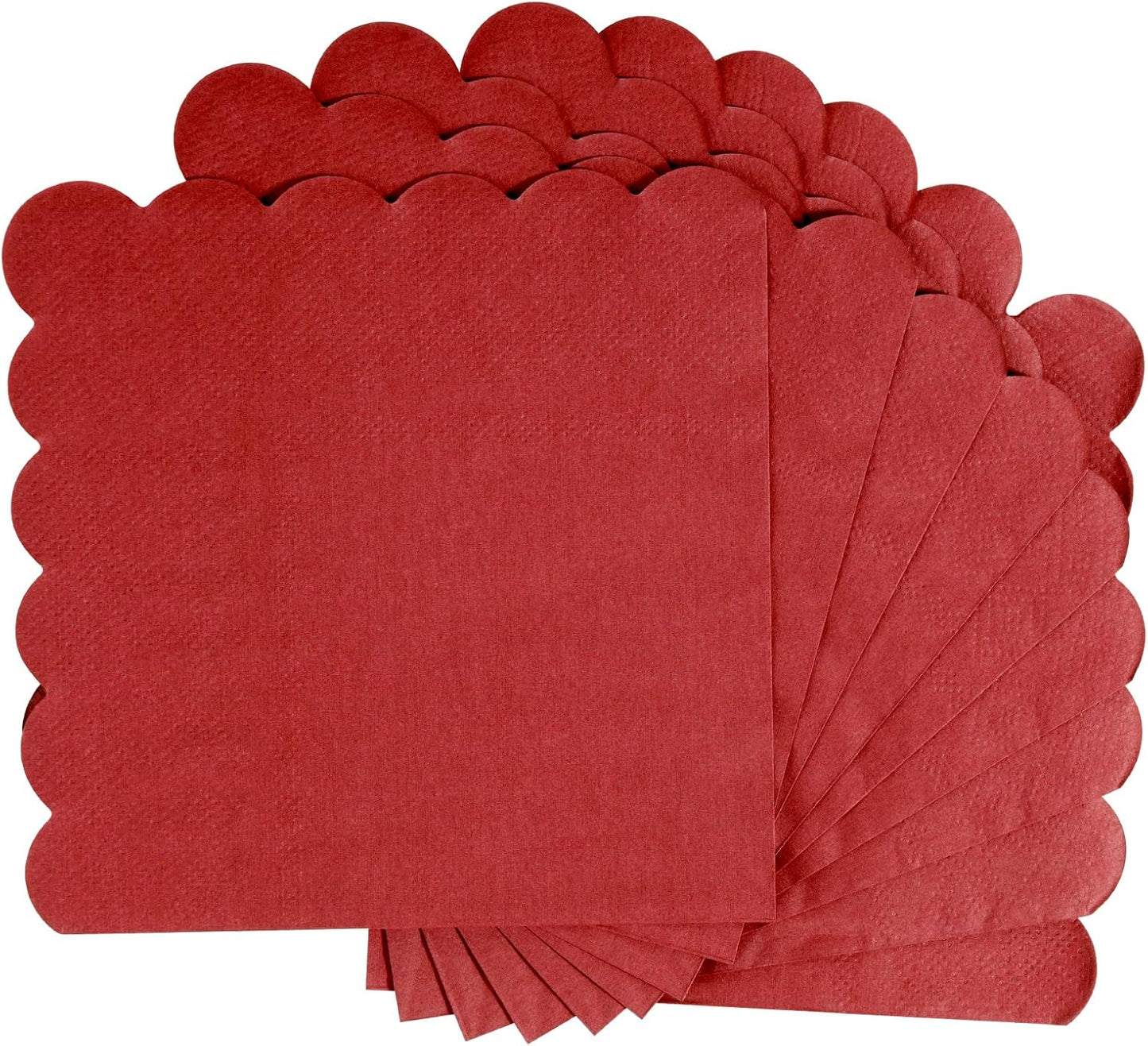 100 Pcs Cocktail Napkins, 2-Ply 5 x 5 Inches Disposable Scalloped Napkins, Thick Premium Dessert Napkins for Party, Wedding, Dinner, Birthday, Anniversary, Festival (Red)