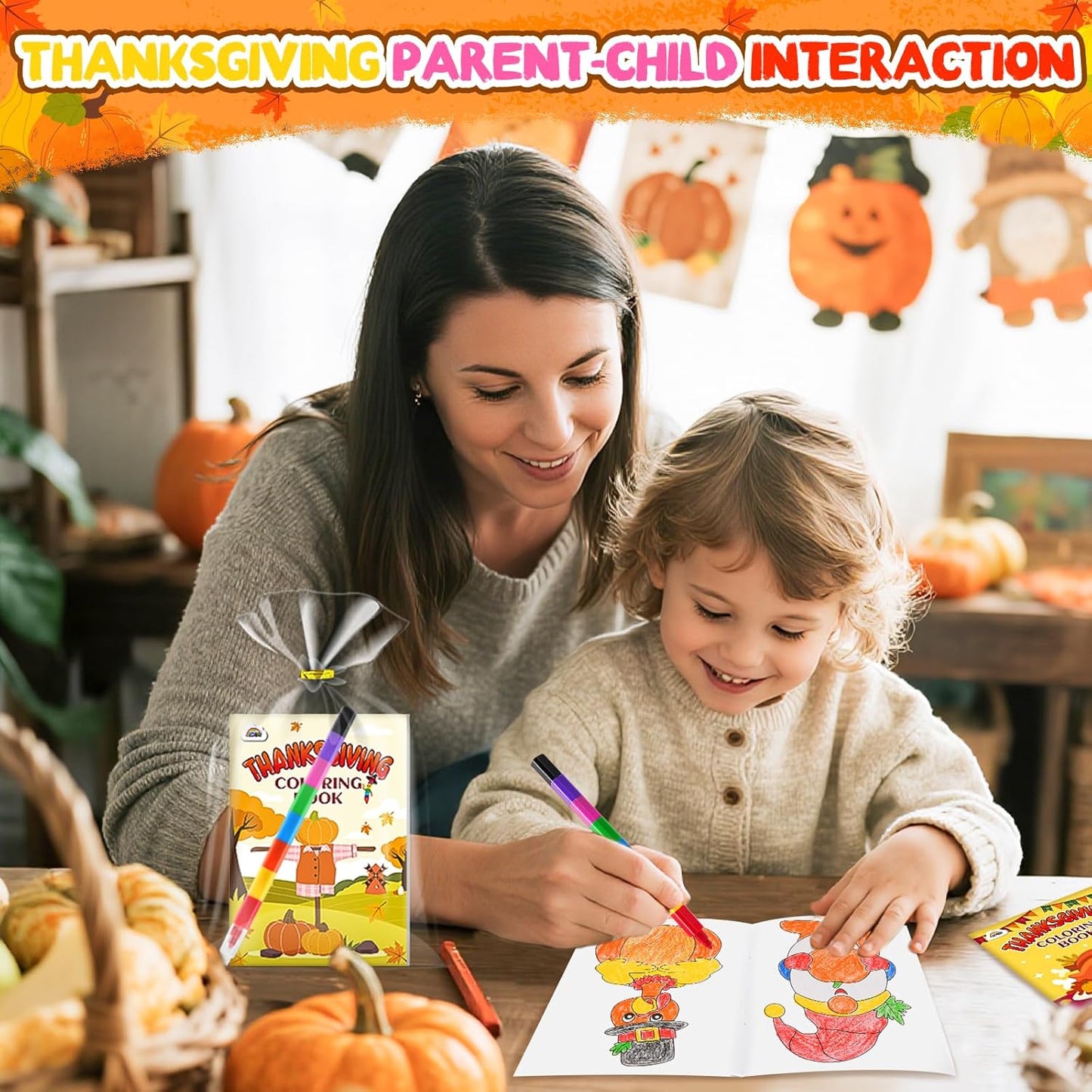 ZMLM 24 Coloring Books for Kids Party Favors: Bulk 24 Crayons Mini Coloring Books for Kids Ages 4-8 Birthday Goodie Bags Stuffers Toddlers Return Gifts Classroom Prizes Teacher Crafts (Thanksgiving)