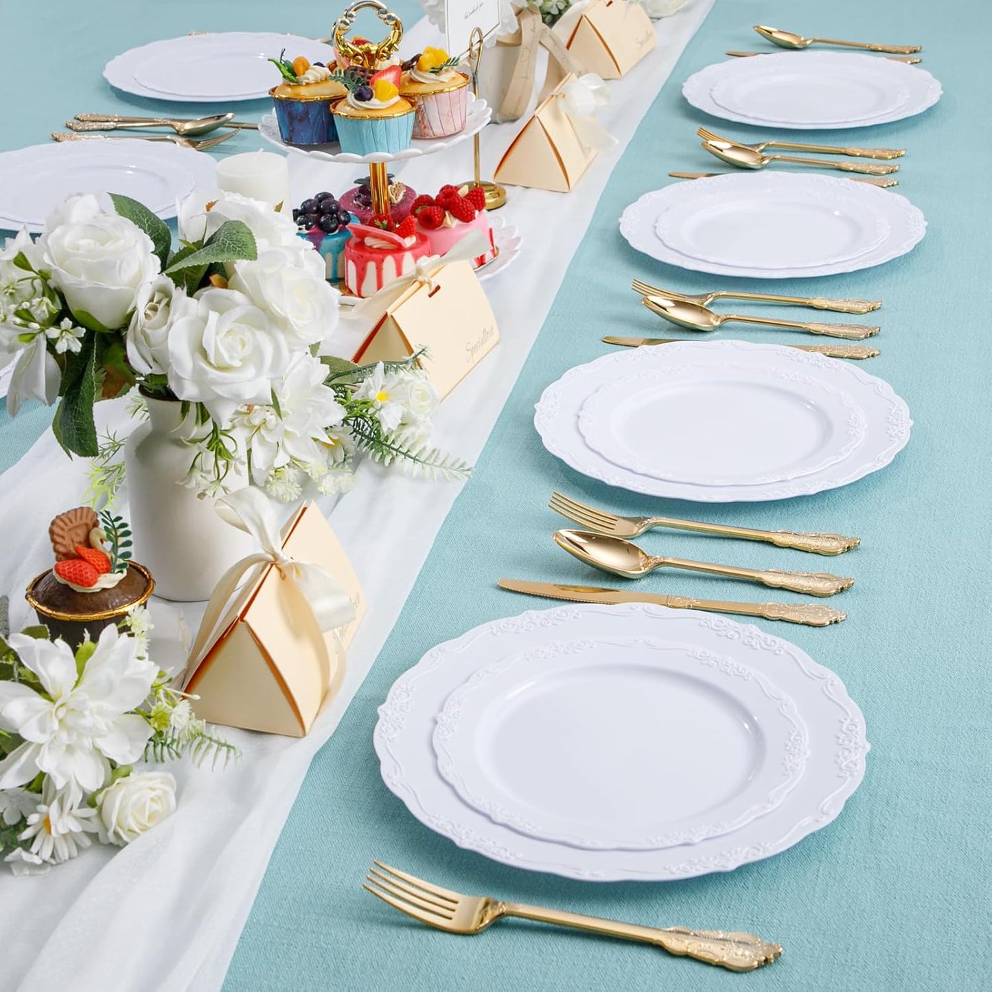 DaYammi 36PCS White Plastic Plates, Heavy Duty White Disposable Plates Premium 10inch Dinner Plates Hard Plastic Plates Disposable for Party Wedding Bridal Shower
