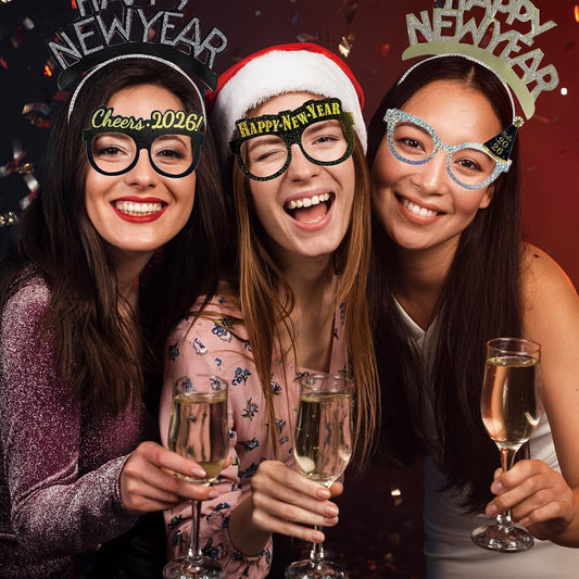 39 Pieces New Years Eve Party Supplies 2026,Happy New Year Headband Tiara, New Year Glasses 2026